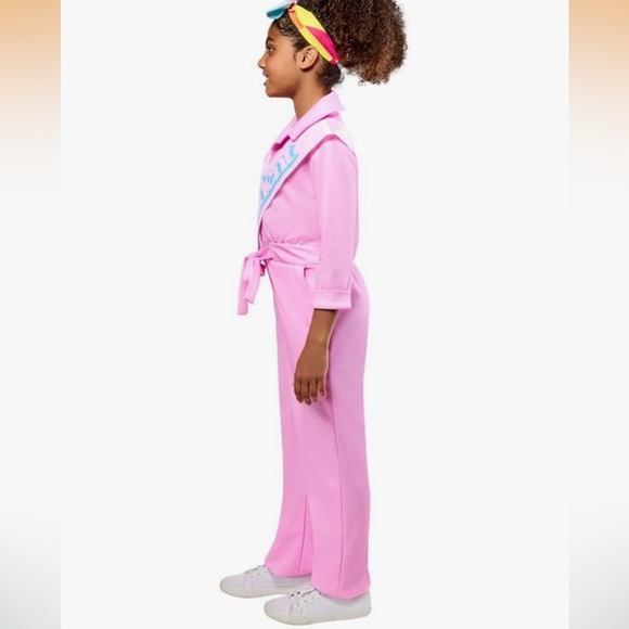 NWT Girls Barbie Movie President Barbie Costume Jumpsuit with Headband and Sash - Picture 4 of 10